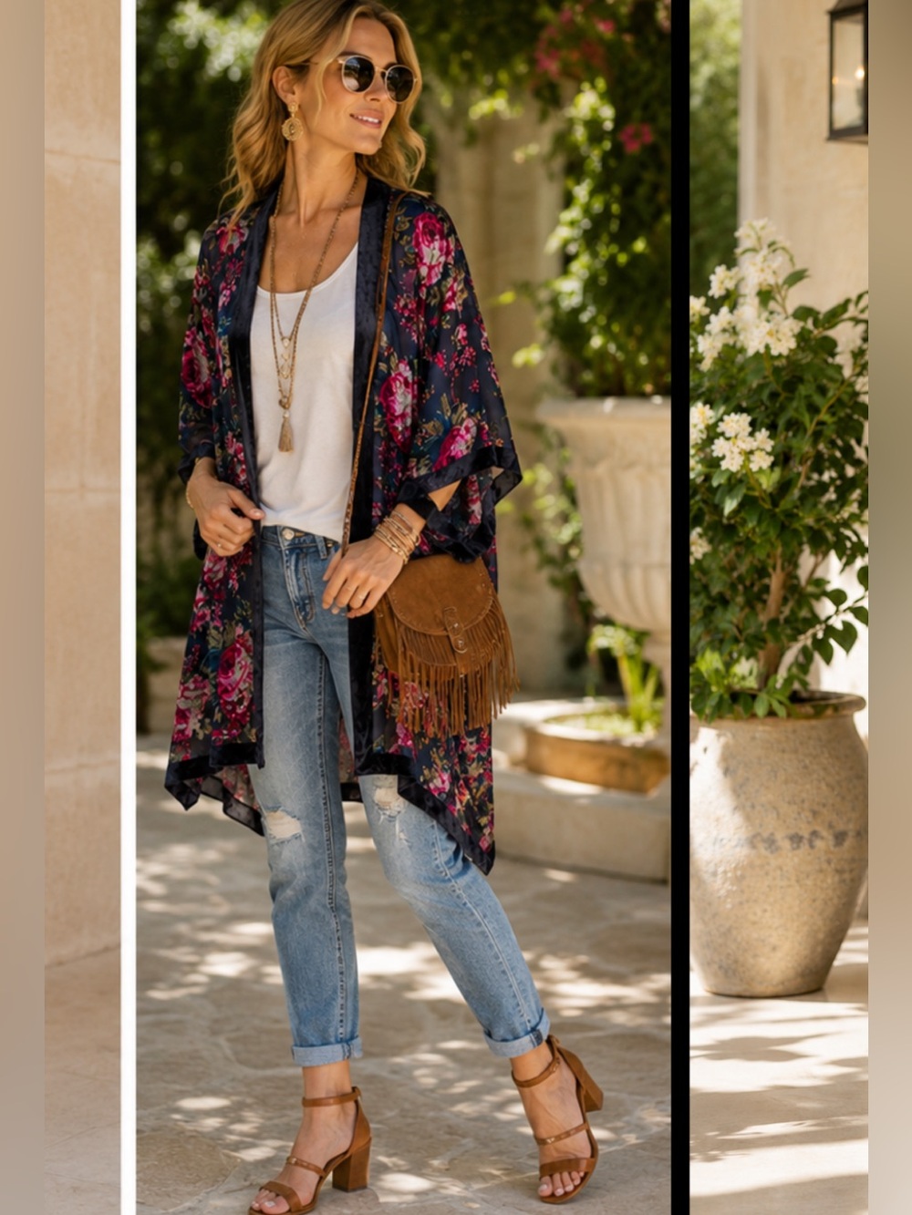 Woven Heart velvet kimono ROSES semi sheer , wine red, black, pink,
OSFM BOHO - Picture 3 of 16